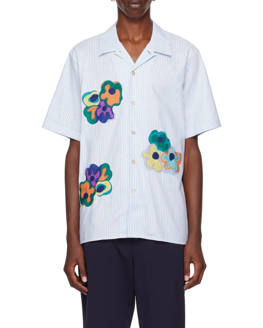 Floral-Embroidered Striped Shirt