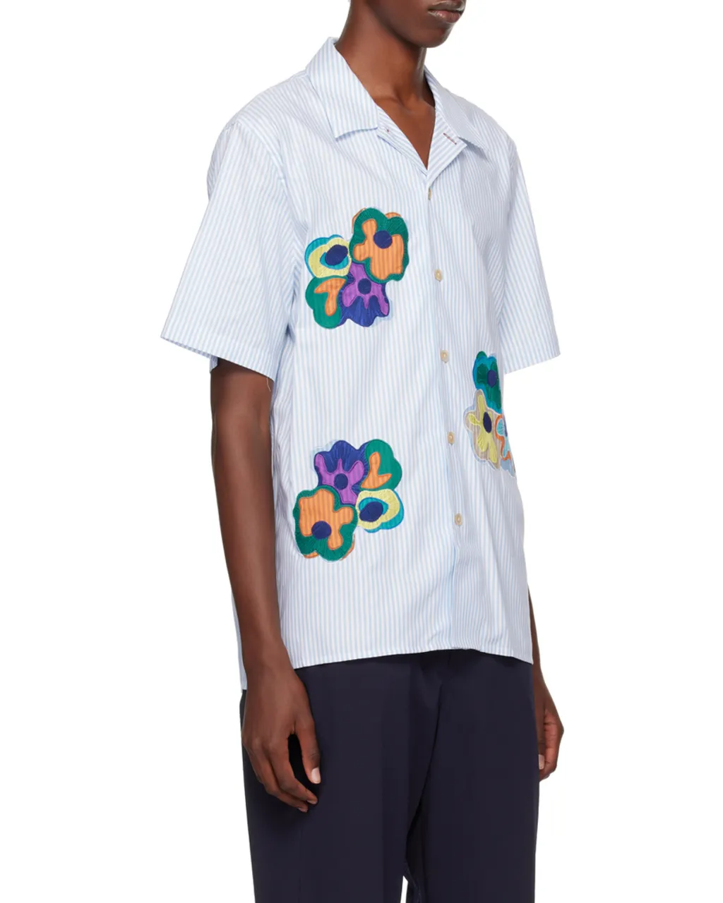 Floral-Embroidered Striped Shirt