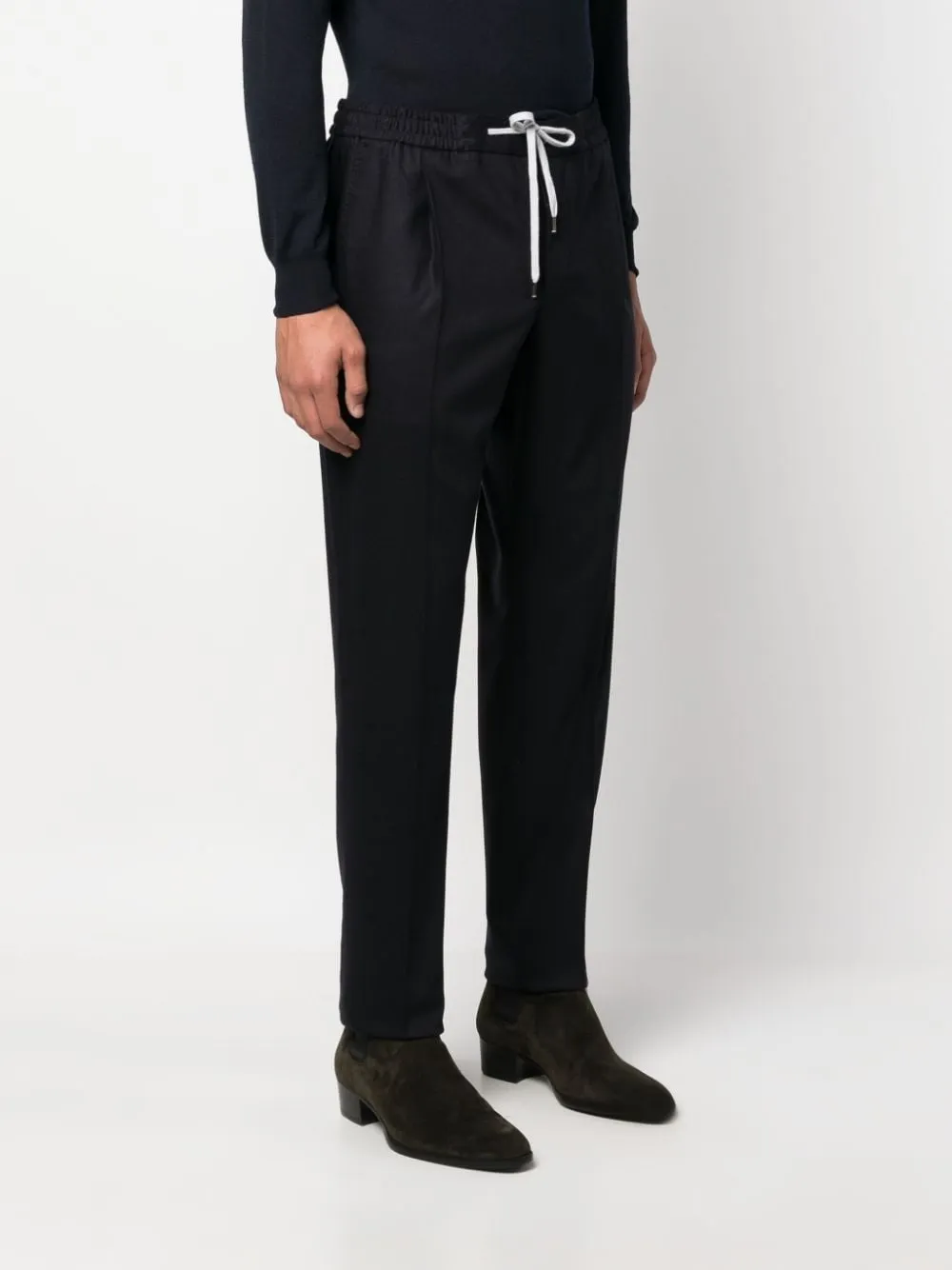 Elasticated-Waist Tapered Trousers