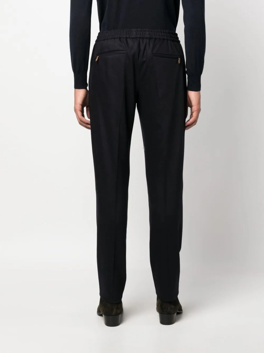 Elasticated-Waist Tapered Trousers