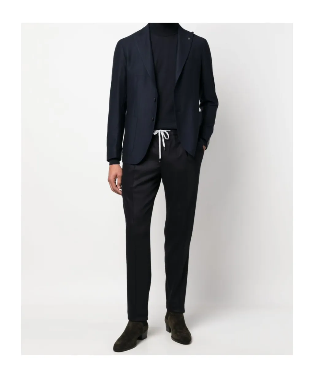 Elasticated-Waist Tapered Trousers