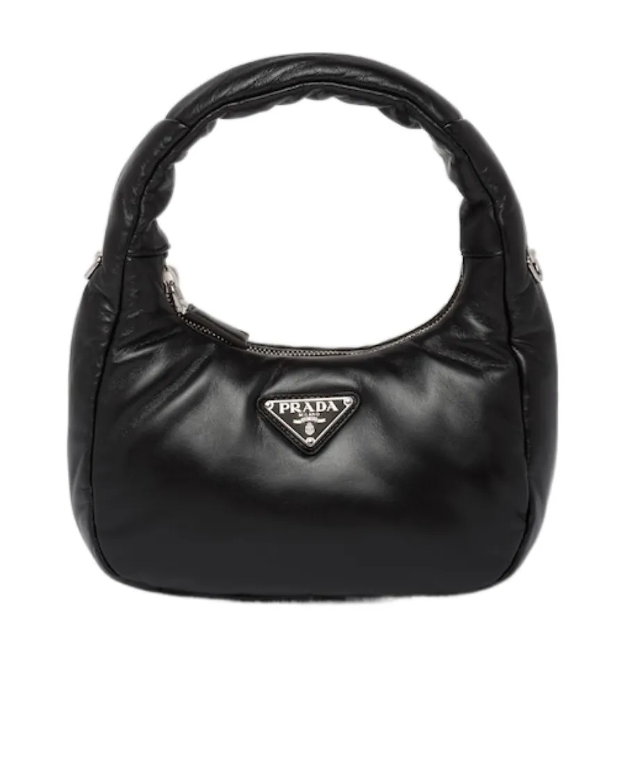 Enamel Triangle-Logo Leather Shoulder Bag