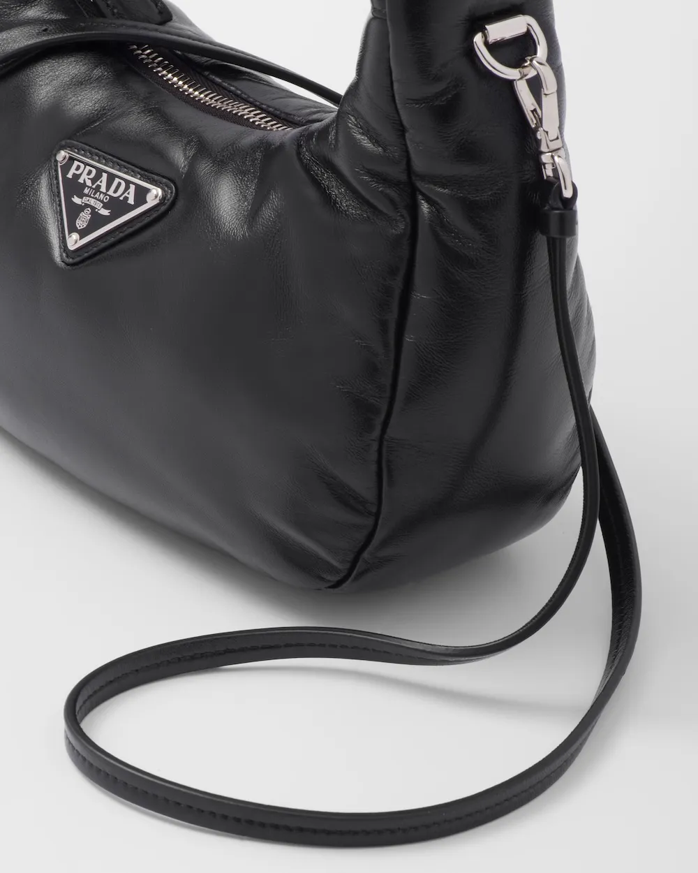 Enamel Triangle-Logo Leather Shoulder Bag
