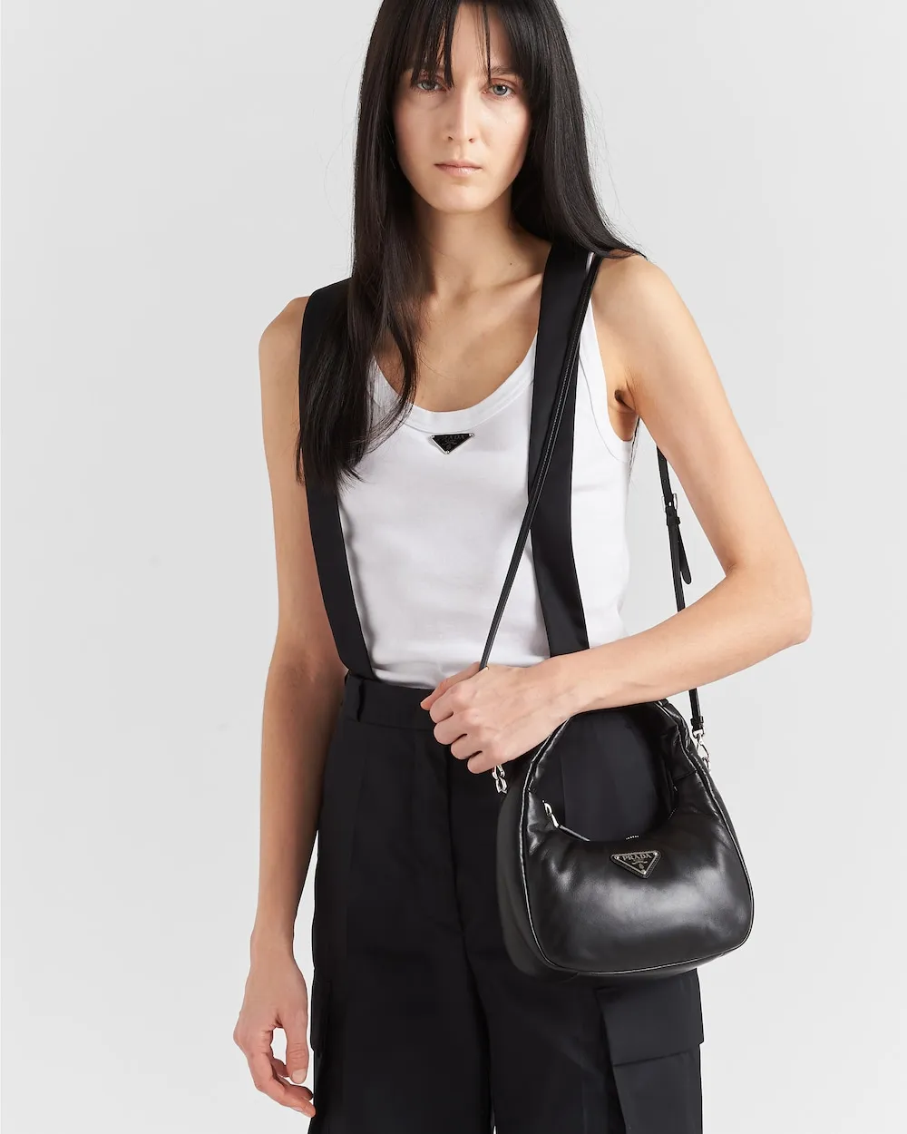 Enamel Triangle-Logo Leather Shoulder Bag