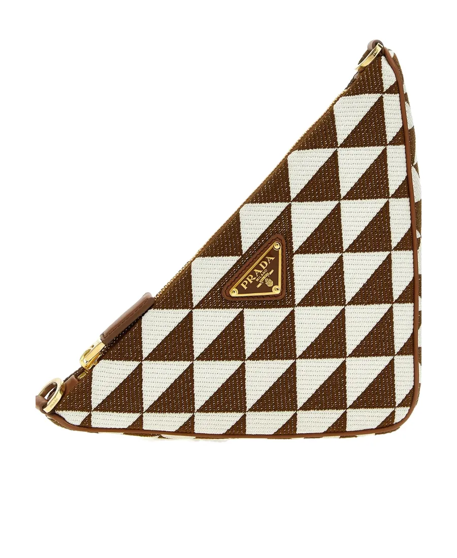 Logo-Triangle Embroidered Zipped Mini Shoulder Bag