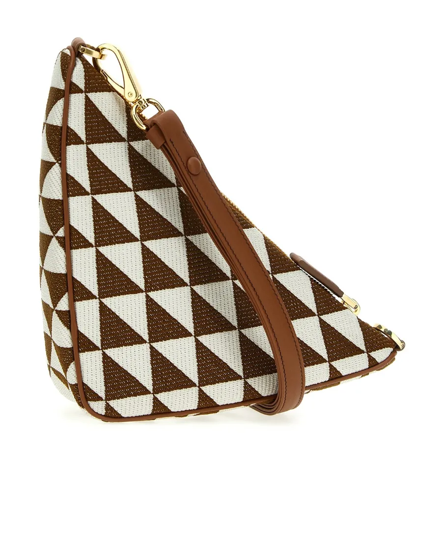 Logo-Triangle Embroidered Zipped Mini Shoulder Bag