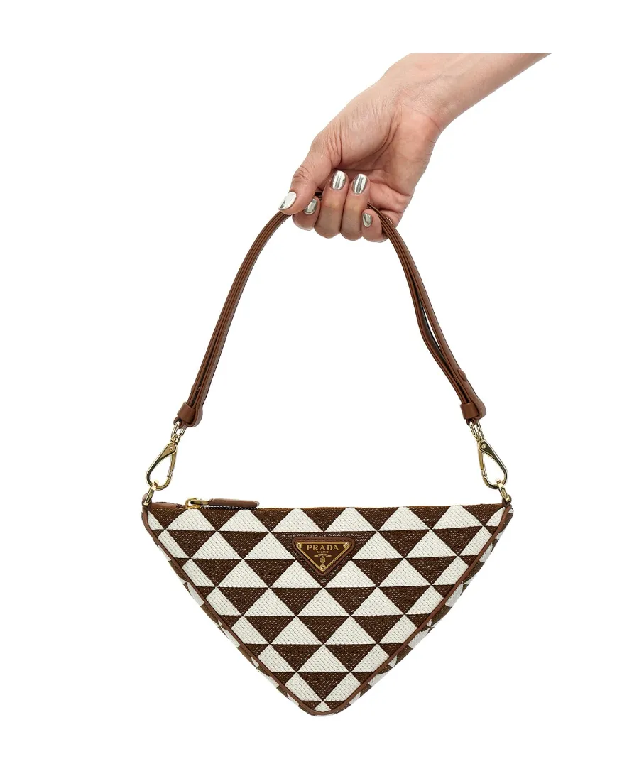 Logo-Triangle Embroidered Zipped Mini Shoulder Bag