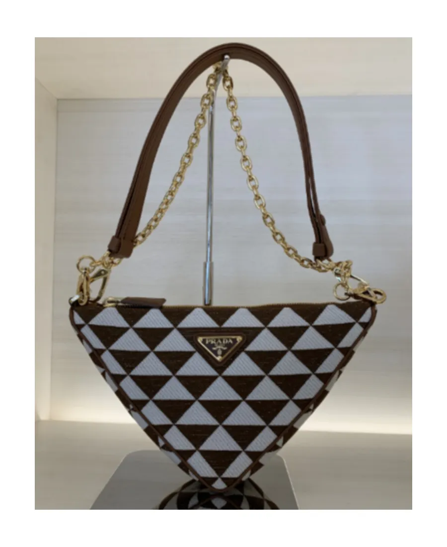 Logo-Triangle Embroidered Zipped Mini Shoulder Bag