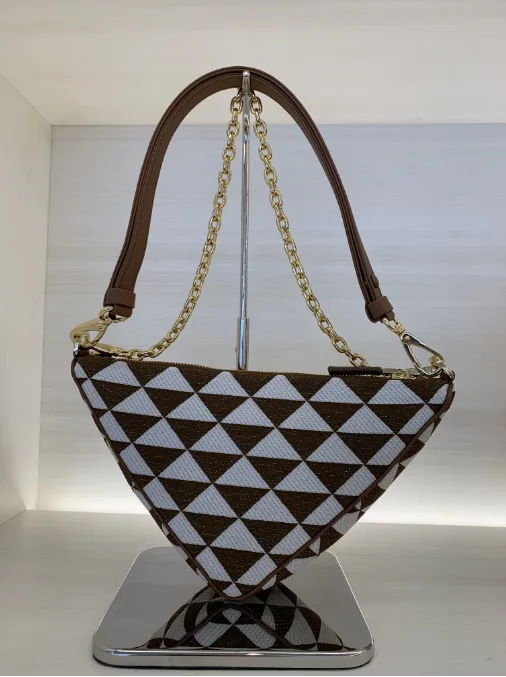 Logo-Triangle Embroidered Zipped Mini Shoulder Bag
