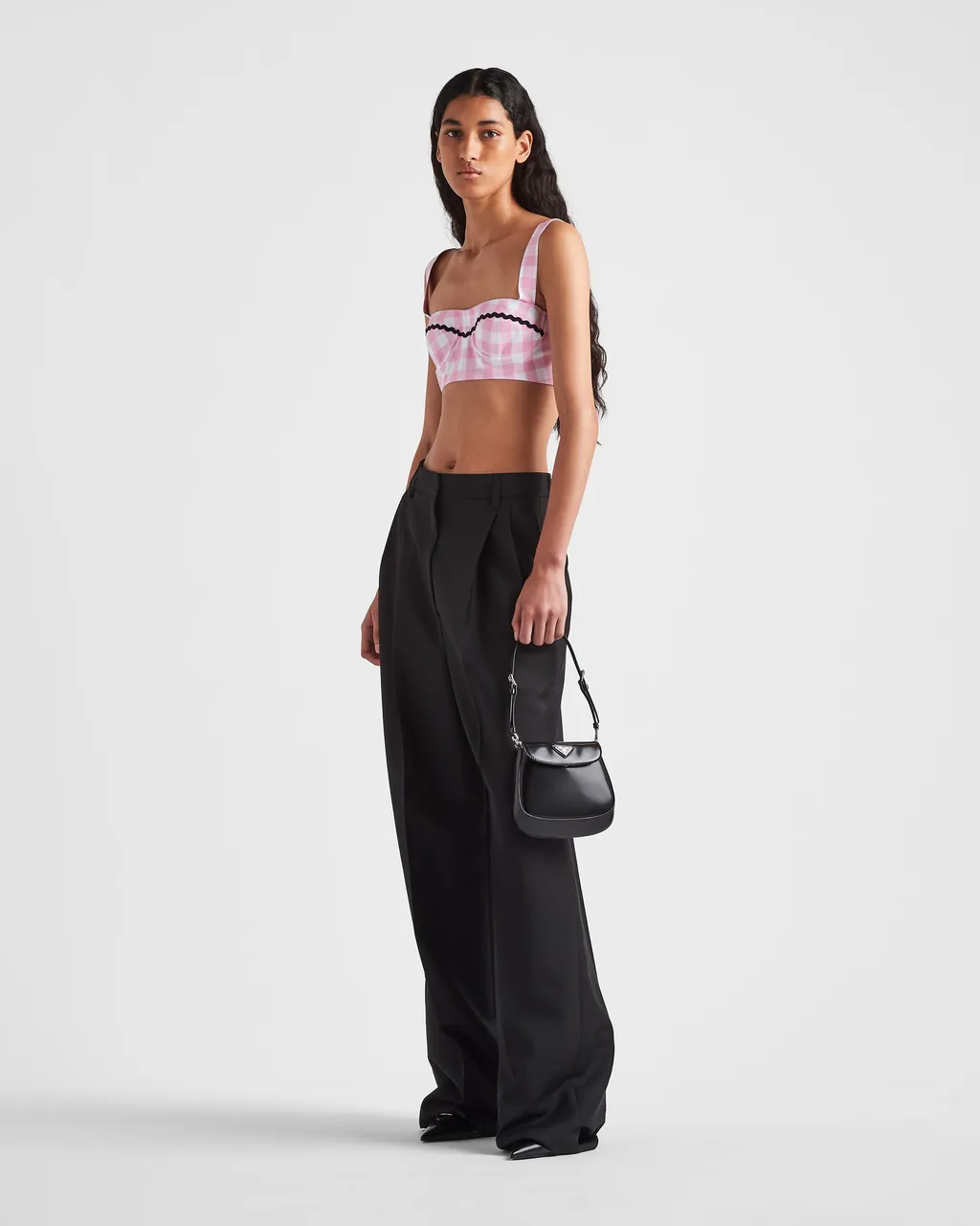 Gingham-Checked Square Neck Bralette Top