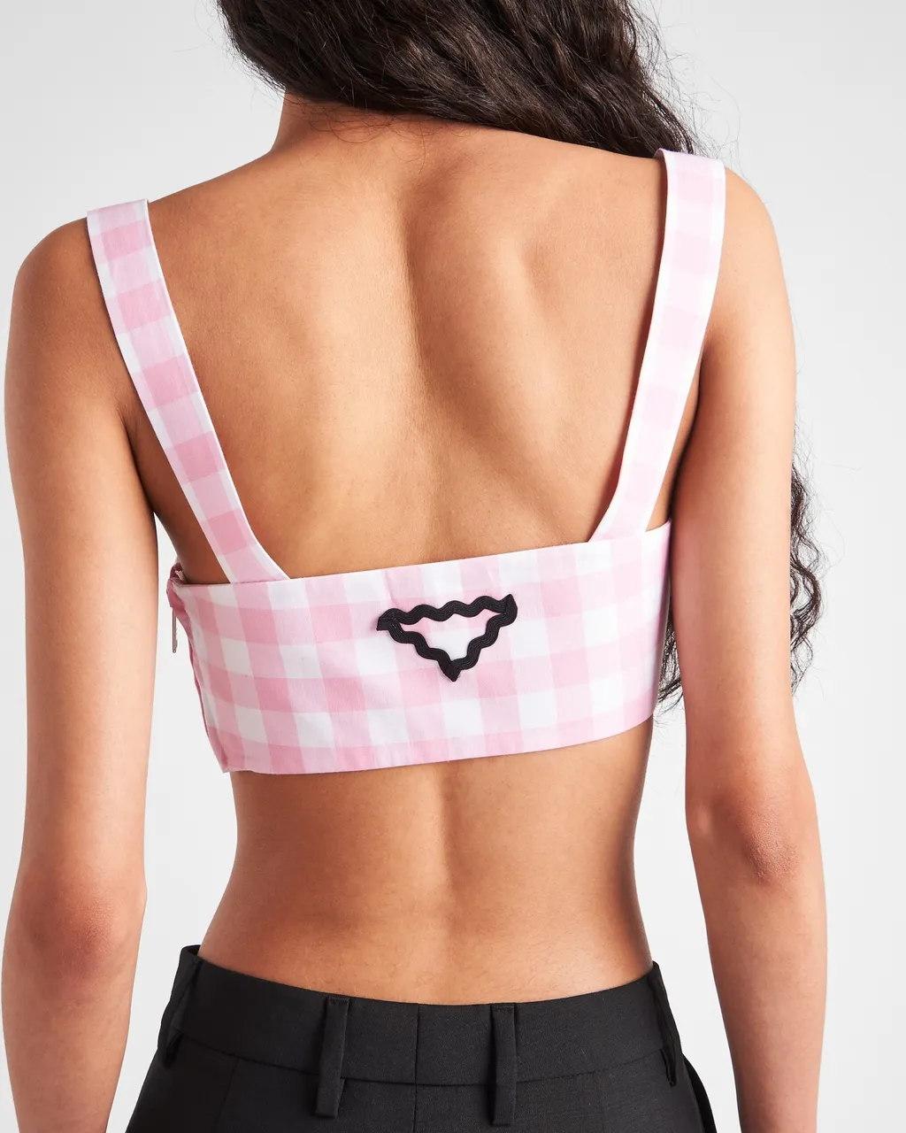 Gingham-Checked Square Neck Bralette Top