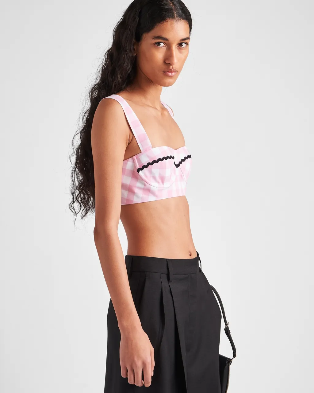 Gingham-Checked Square Neck Bralette Top