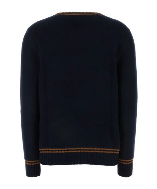 Logo-Intarsia Striped-Trim Crewneck Jumper