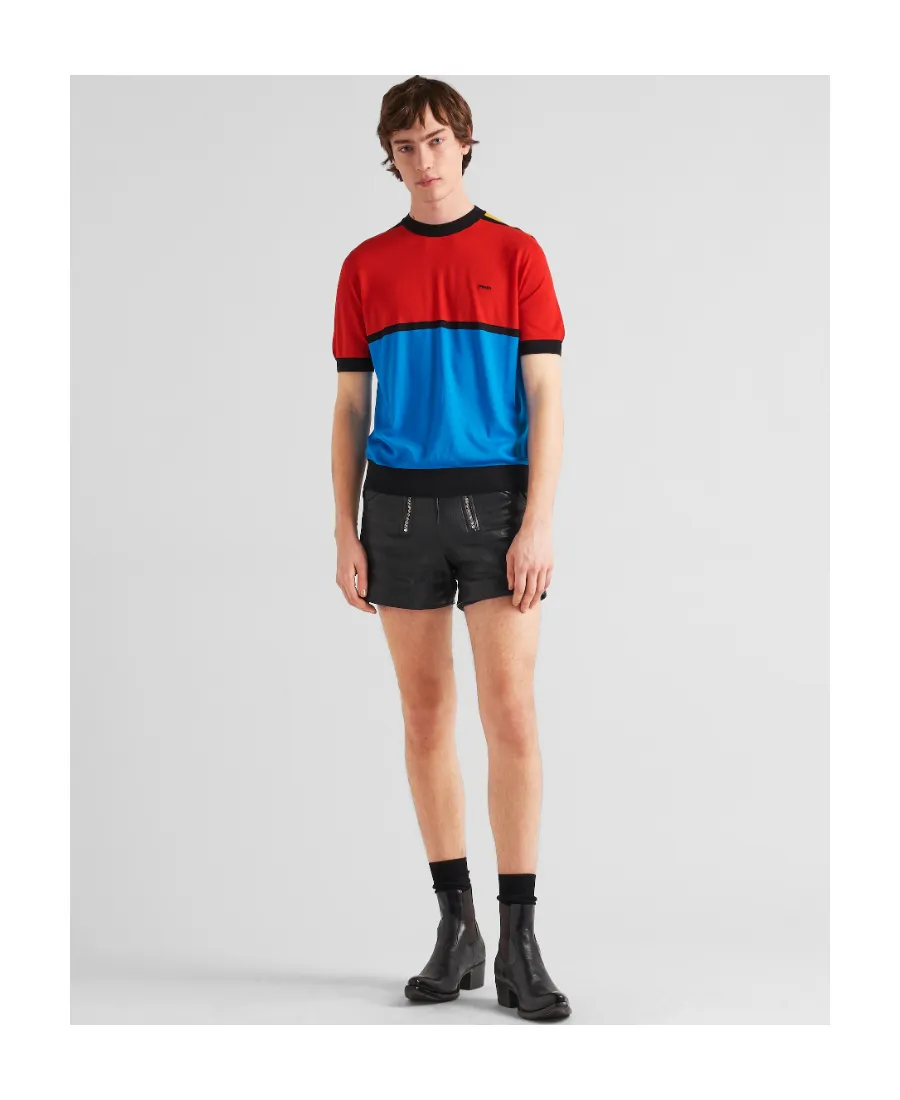 Colour-Block Crewneck Knitted T-Shirt