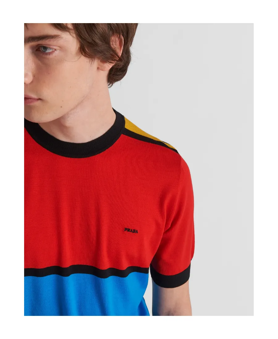 Colour-Block Crewneck Knitted T-Shirt