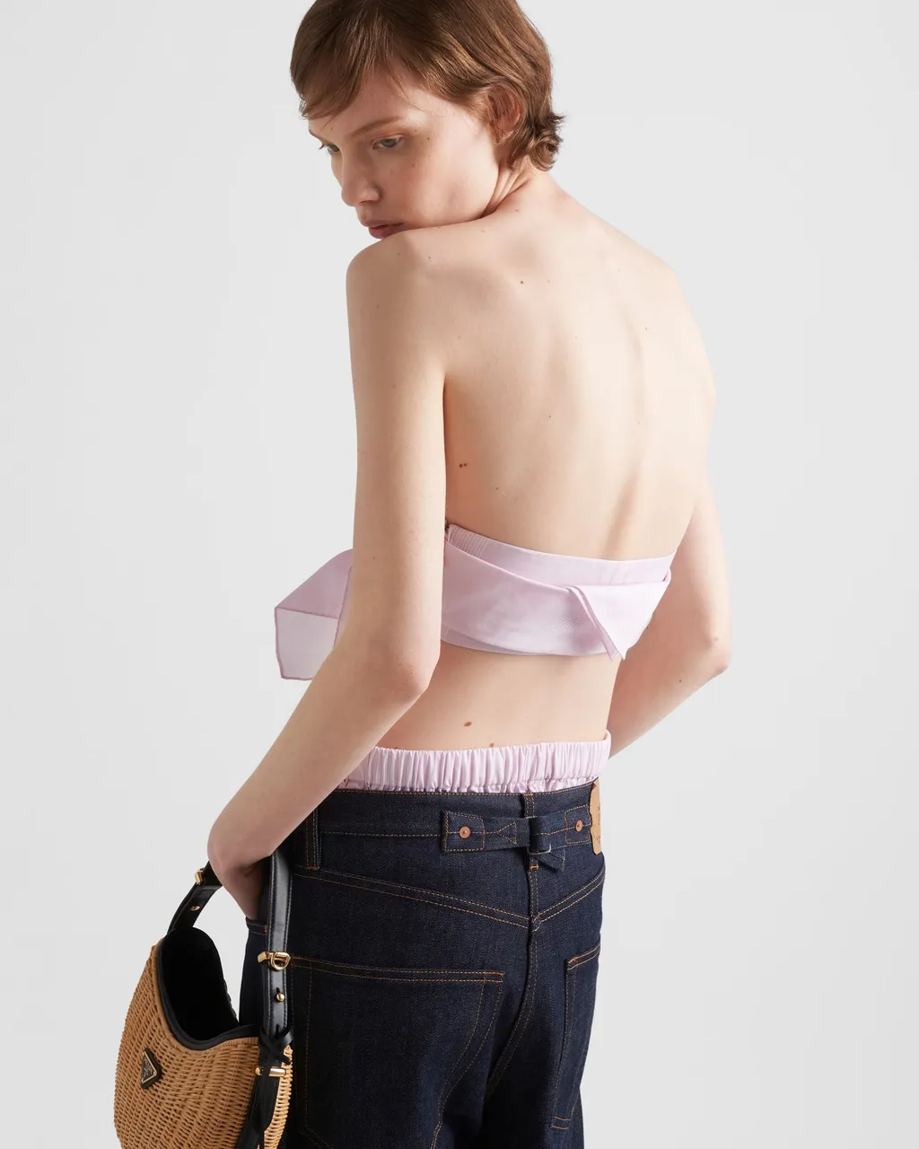 Checked Cotton Bandeau Top