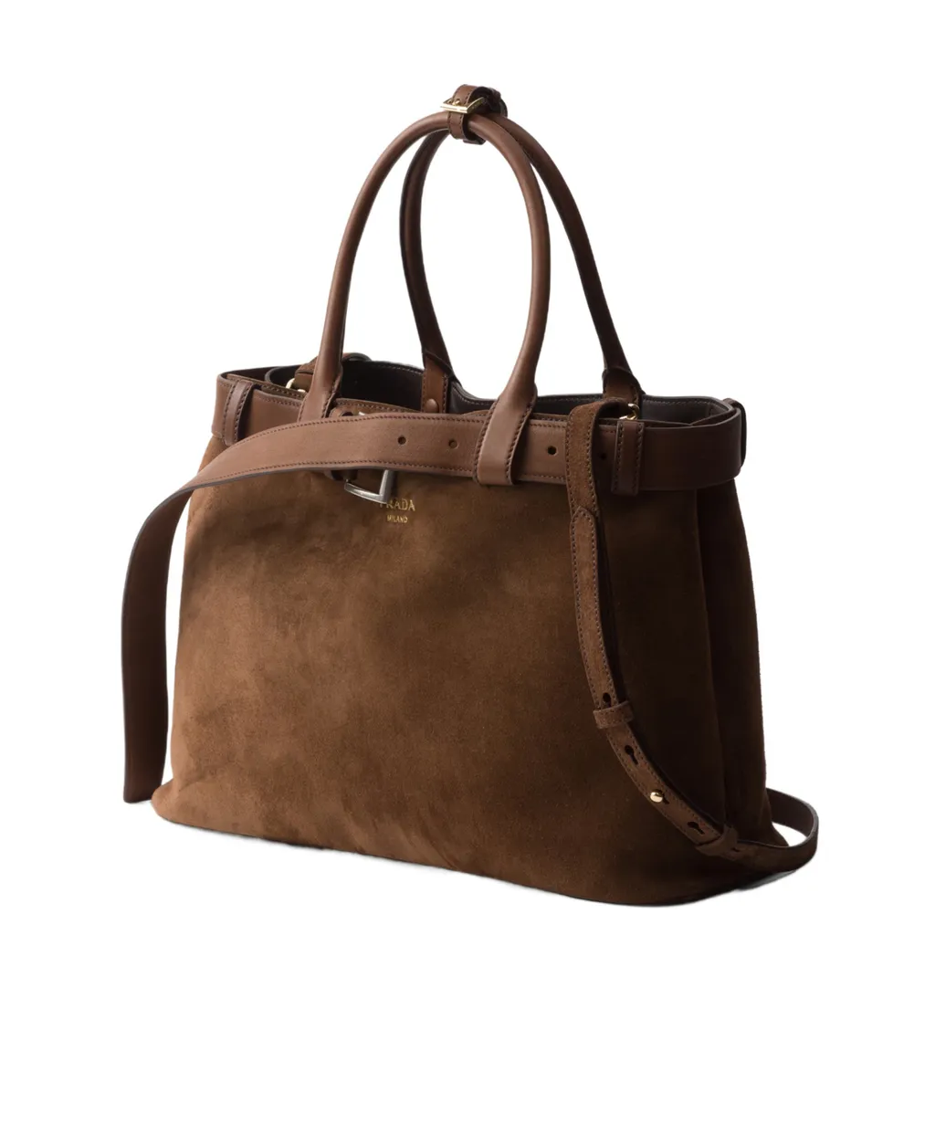 Large Buckle Suede Bag With Belt