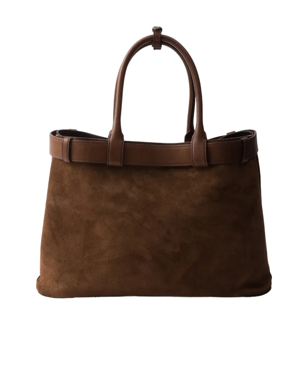 Large Buckle Suede Bag With Belt