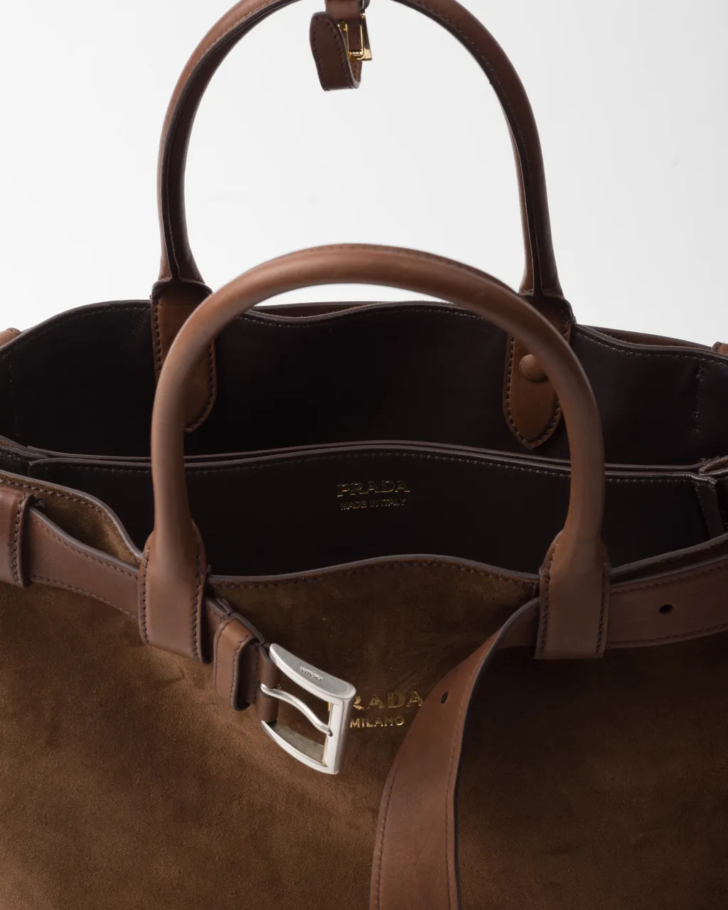 Large Buckle Suede Bag With Belt