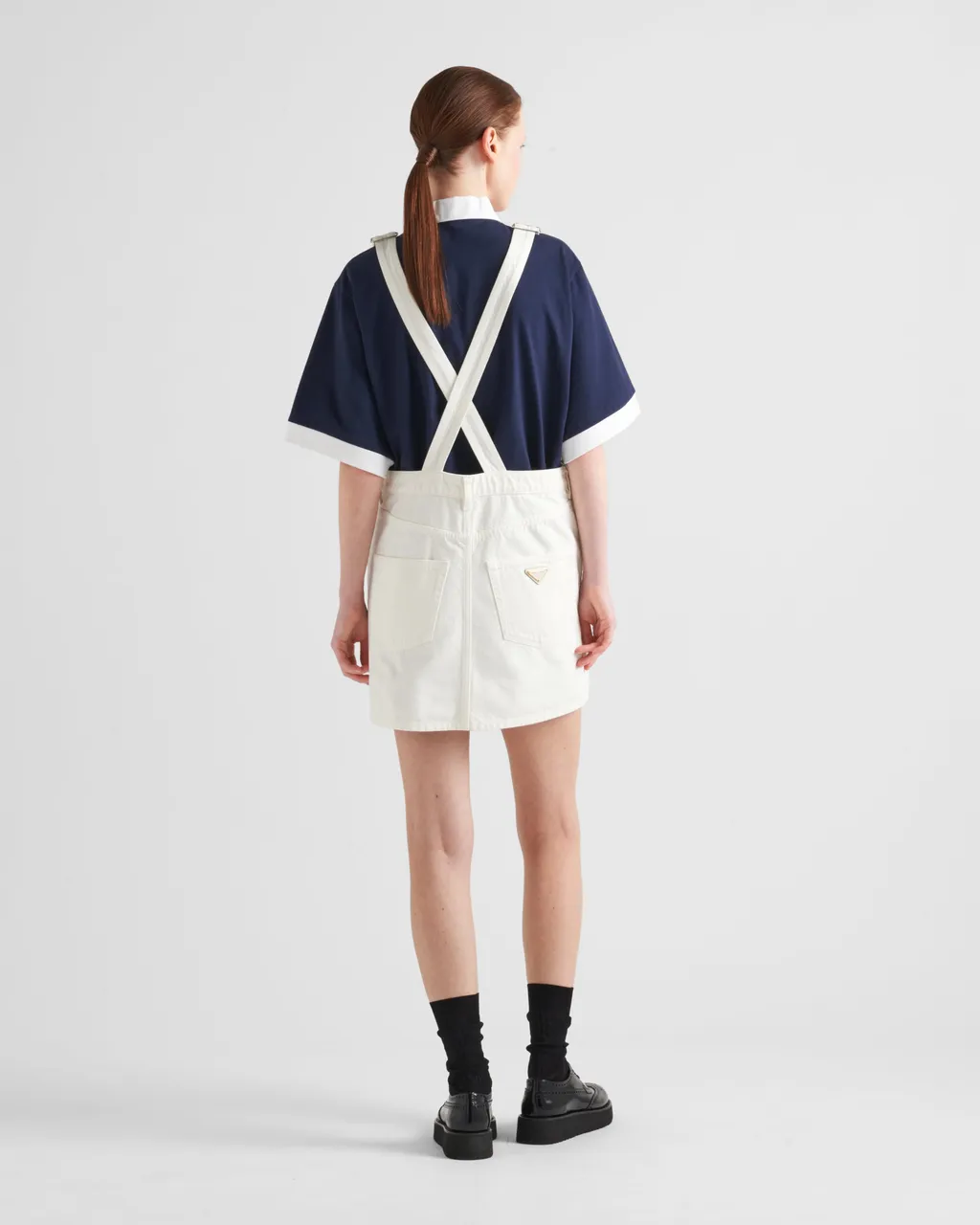 Triangle-Logo Denim Overall Mini-Dress