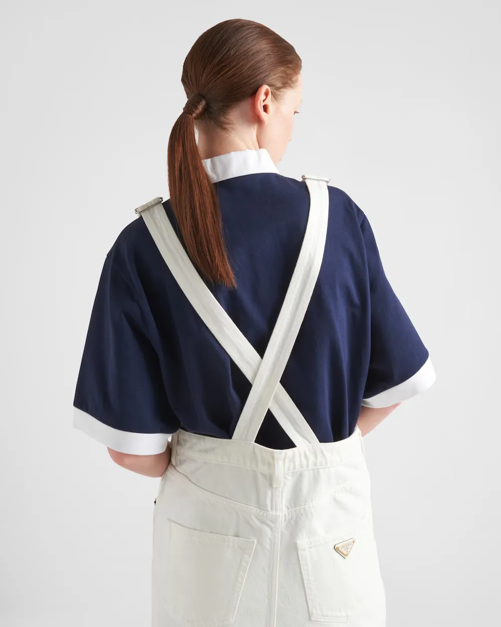Triangle-Logo Denim Overall Mini-Dress