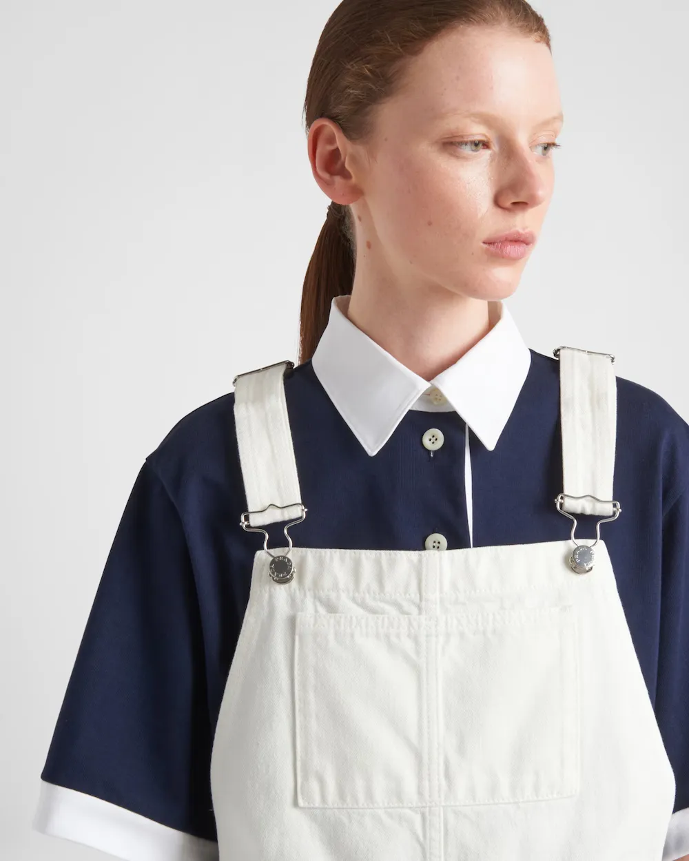 Triangle-Logo Denim Overall Mini-Dress