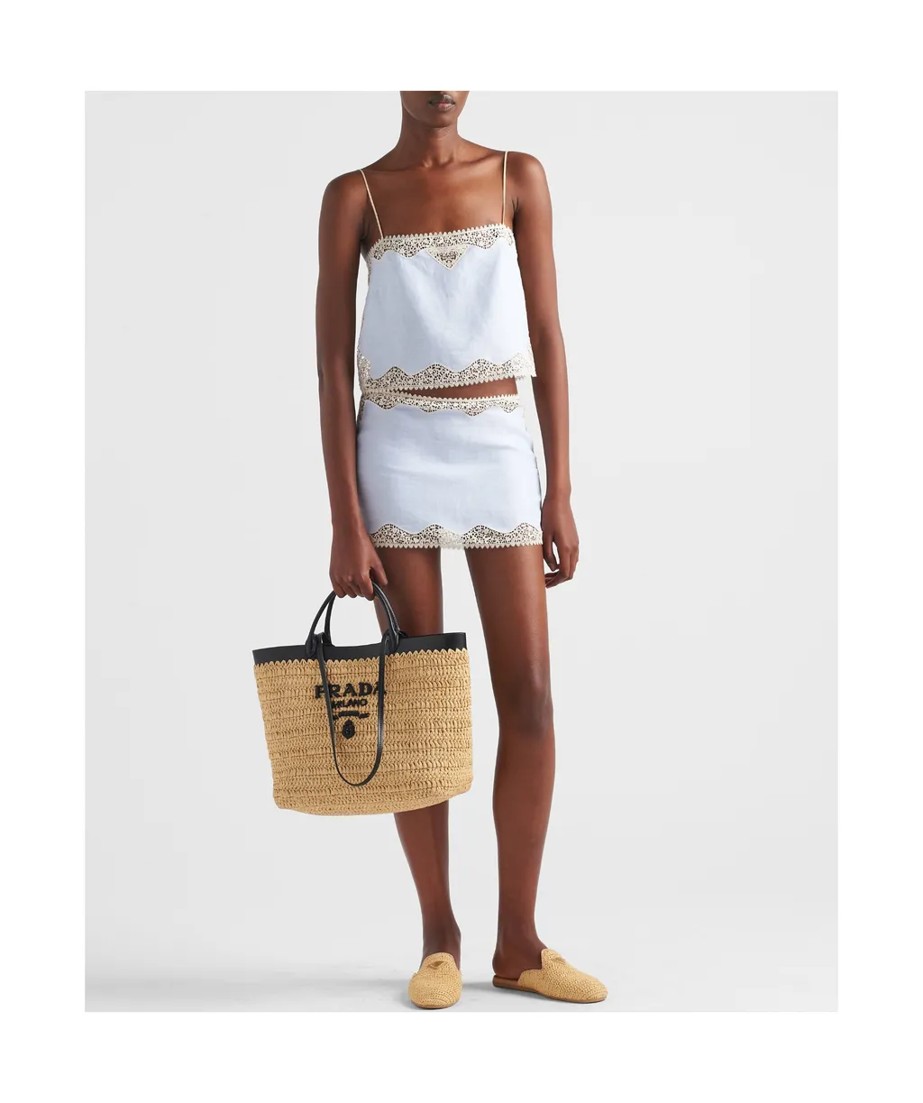 Embroidered, Lace-Trimmed Linen Miniskirt