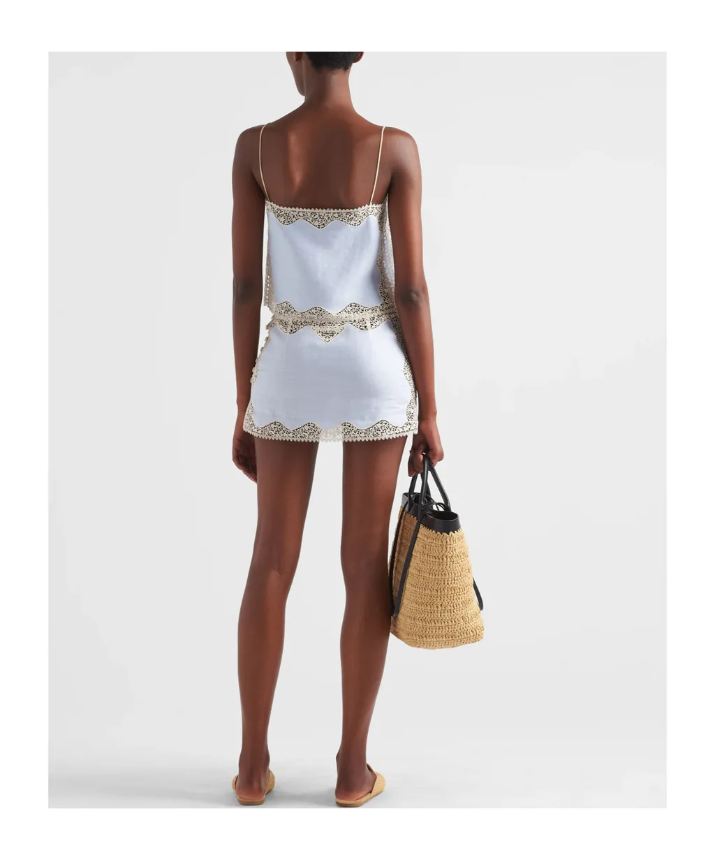 Embroidered, Lace-Trimmed Linen Miniskirt