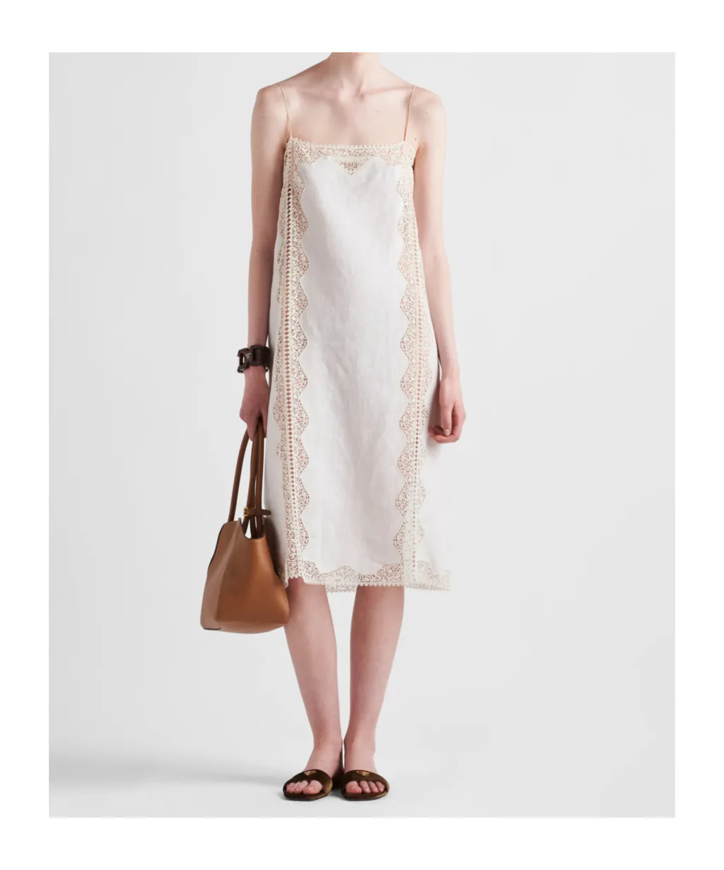 Embroidered, Lace-Trimmed Linen Dress