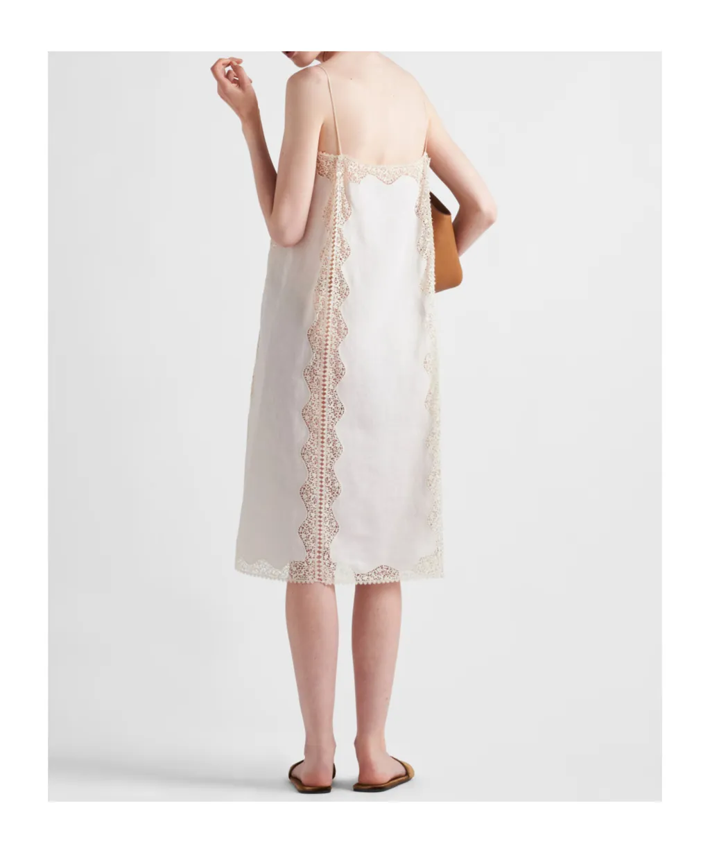 Embroidered, Lace-Trimmed Linen Dress