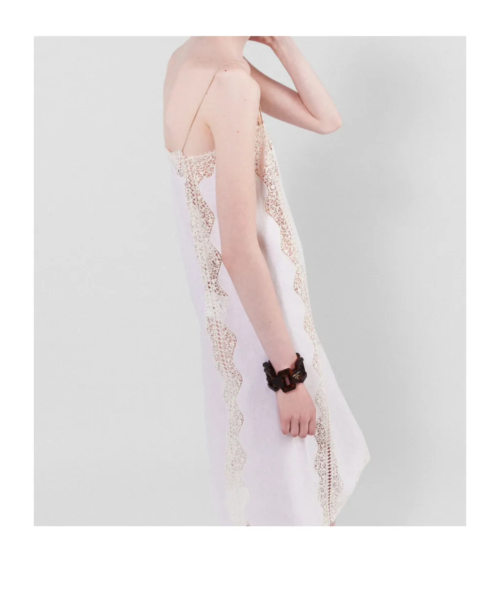 Embroidered, Lace-Trimmed Linen Dress