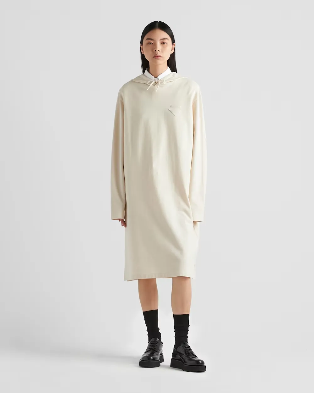Triangle-Logo Drawstring Hoodie Dress