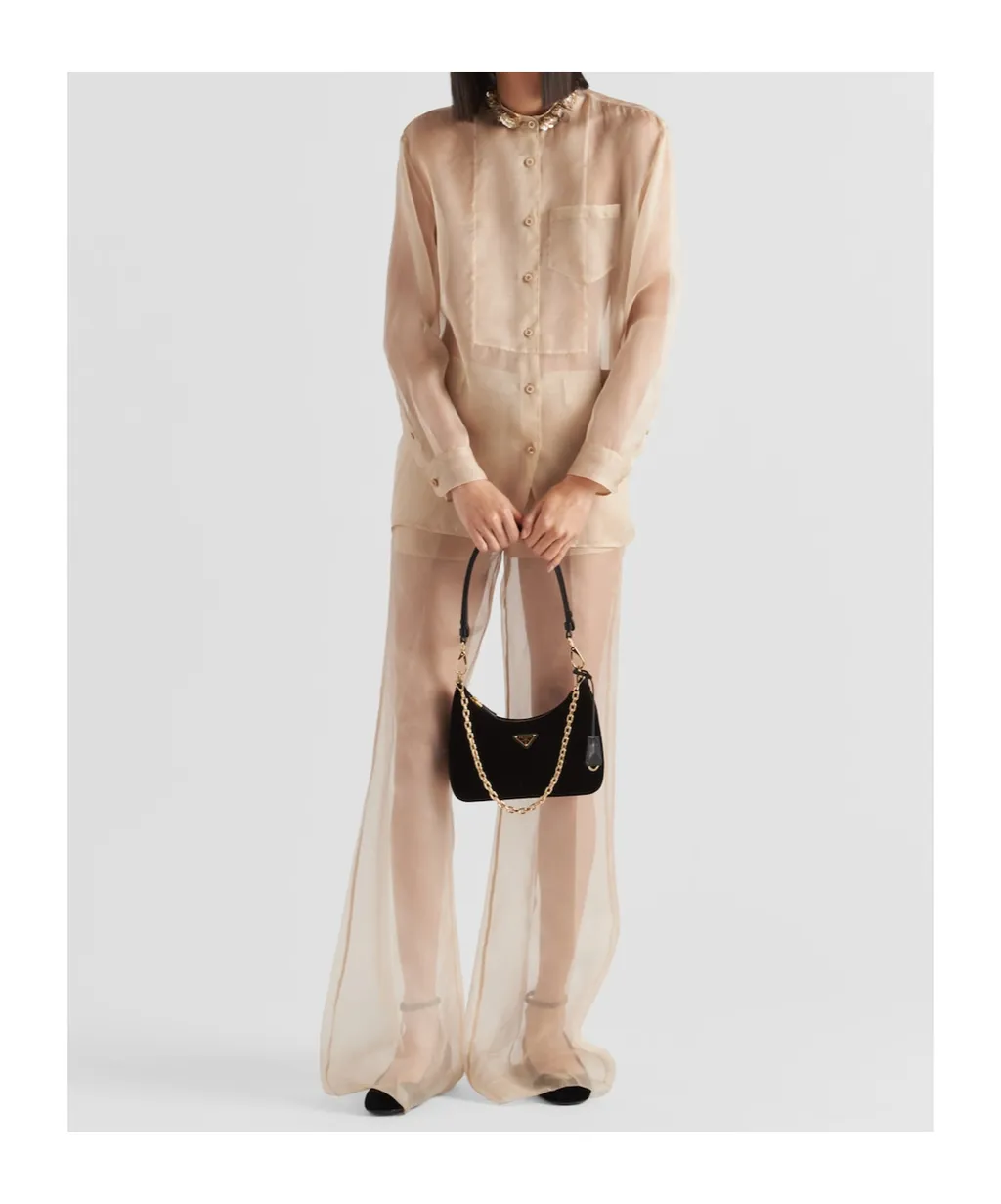 Sequinned Button-Up Organza Shirt