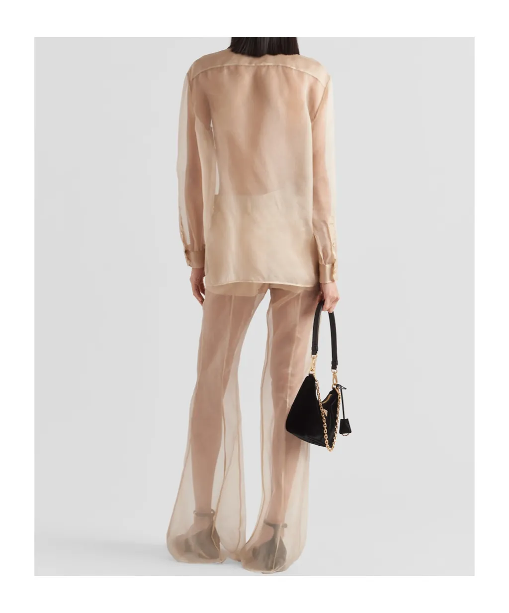 Sequinned Button-Up Organza Shirt