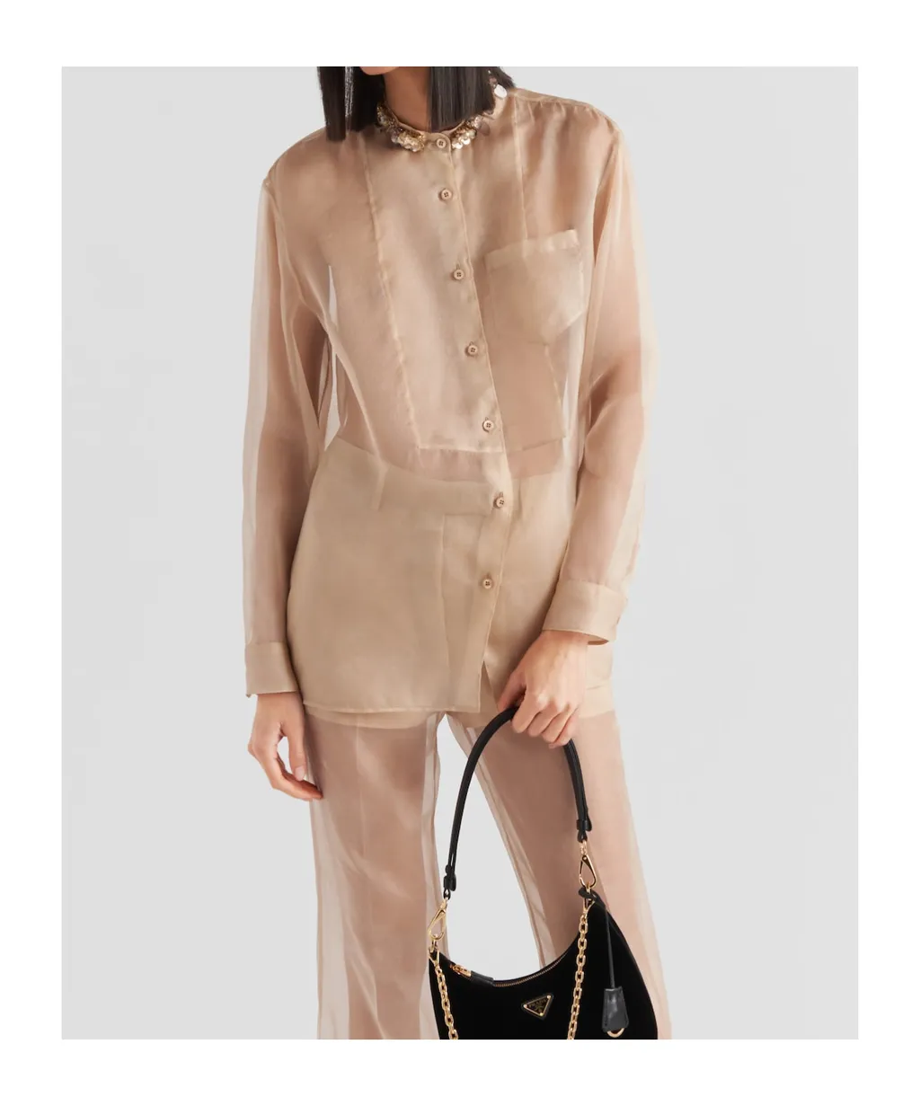 Sequinned Button-Up Organza Shirt