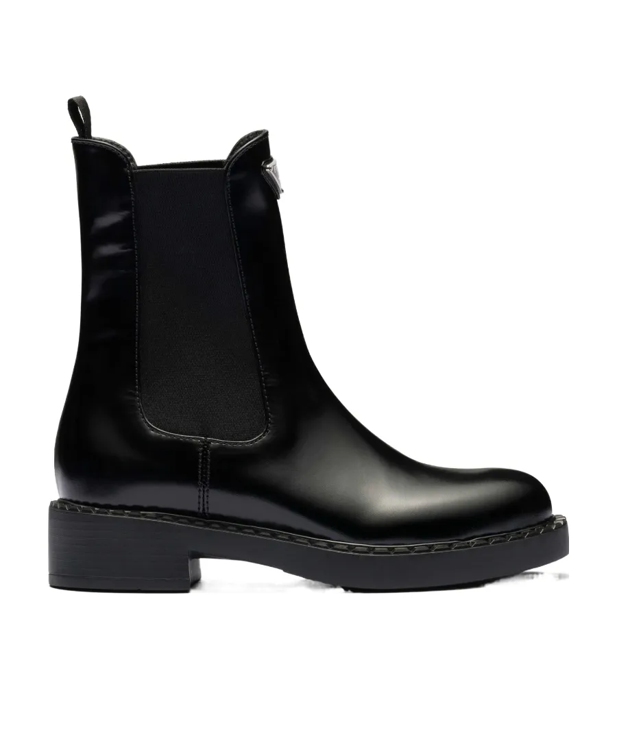 Logo Plaque Almond Toe Ankle Boots