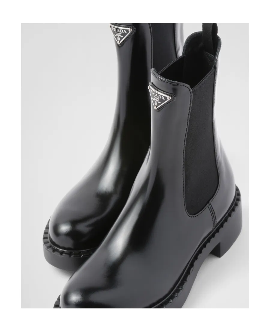 Logo Plaque Almond Toe Ankle Boots