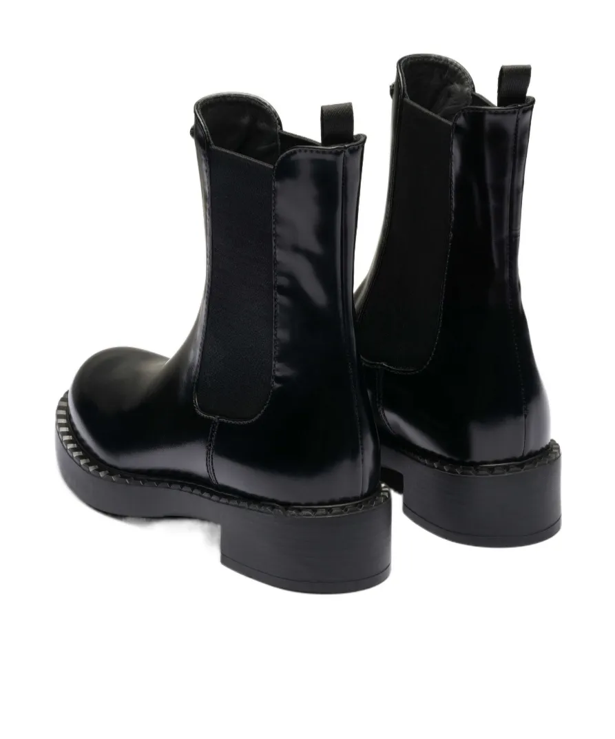 Logo Plaque Almond Toe Ankle Boots