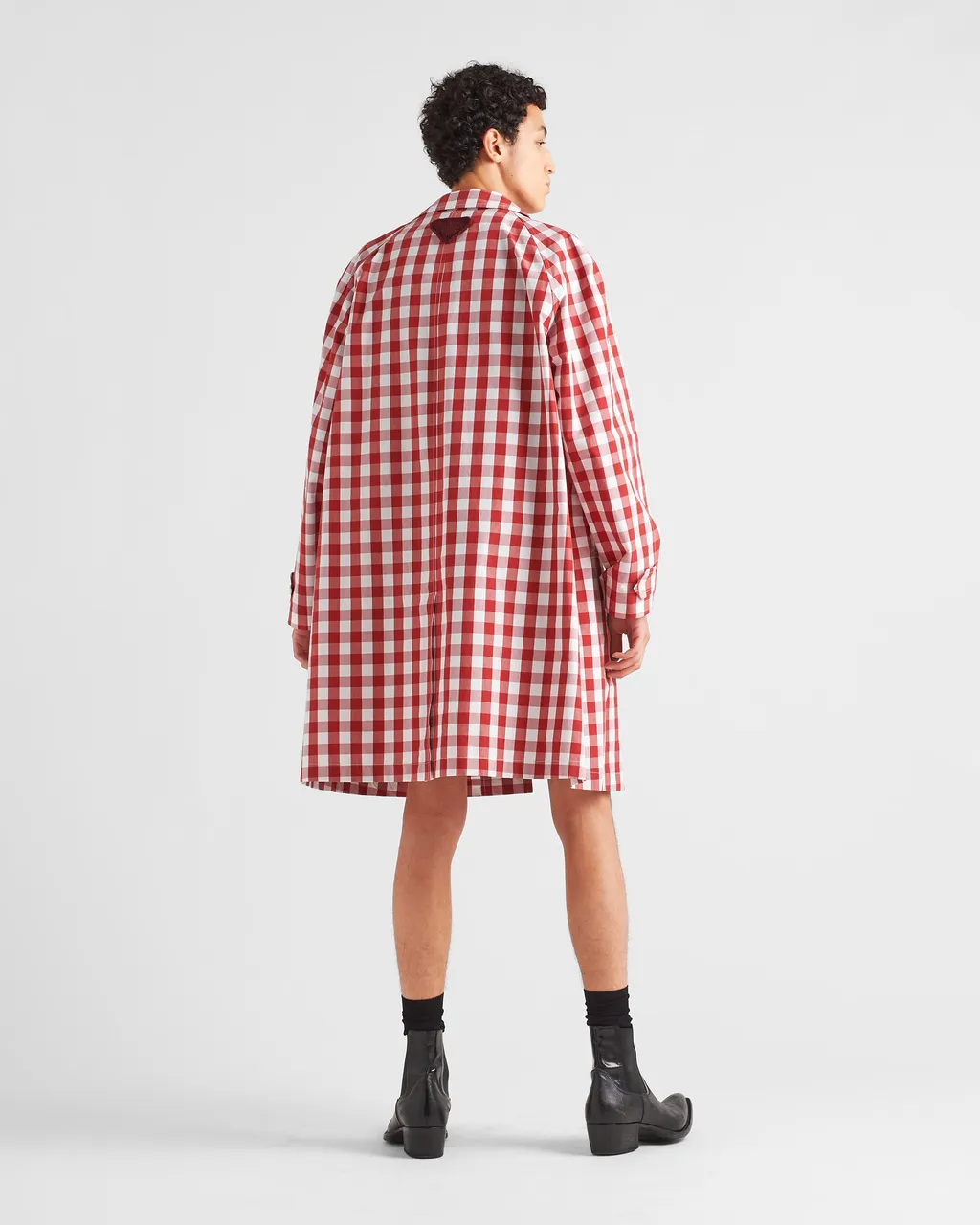 Check-Printed Belted Coat