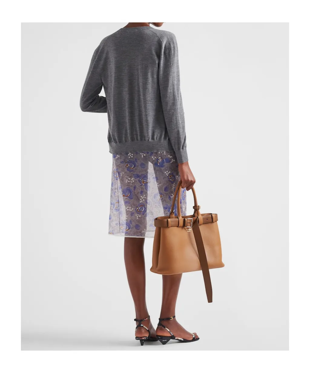 High-Waist Floral-Printed Sheer Pencil Skirt