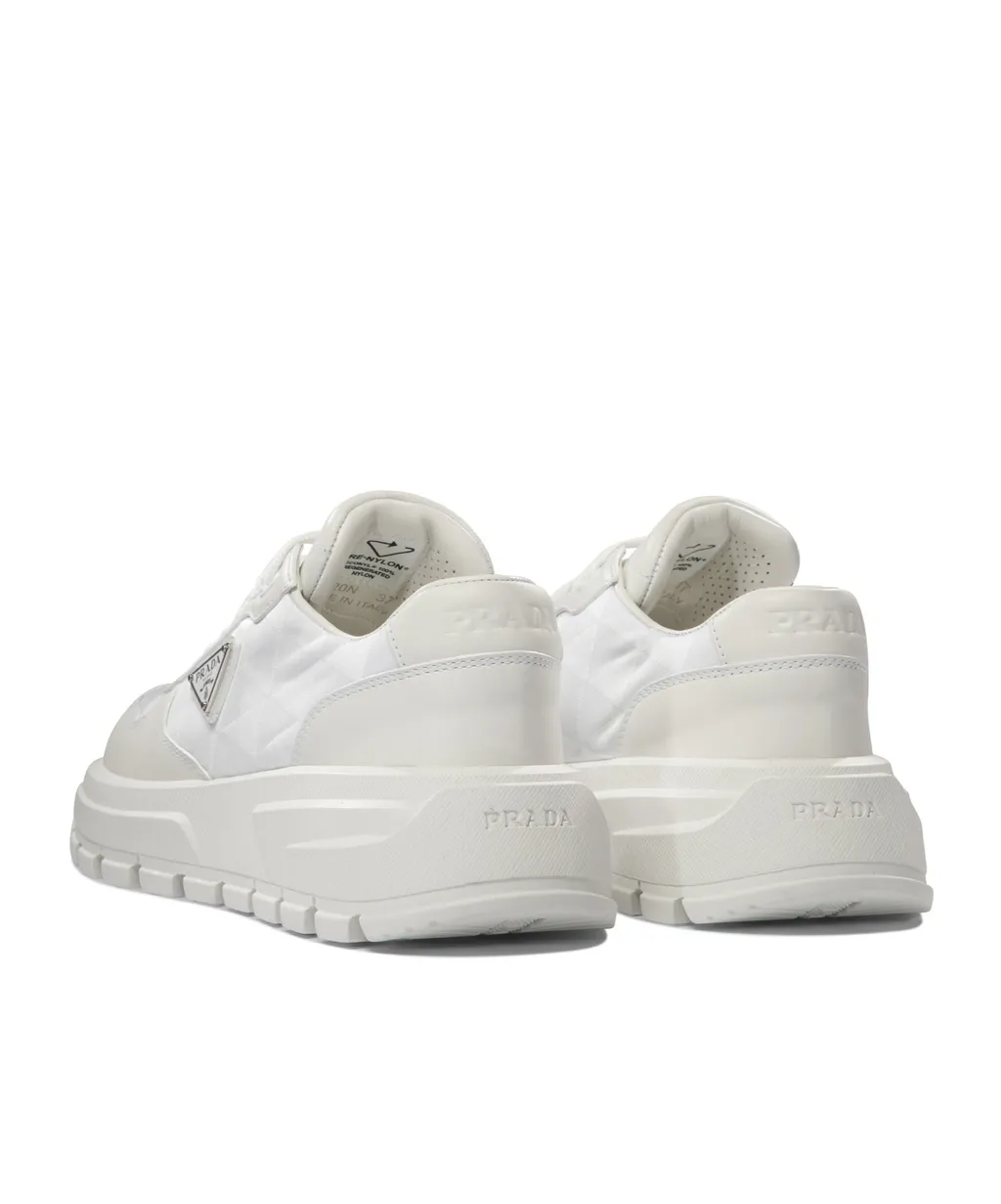 Triangle-Logo Round-Toe Lace-Up Sneakers