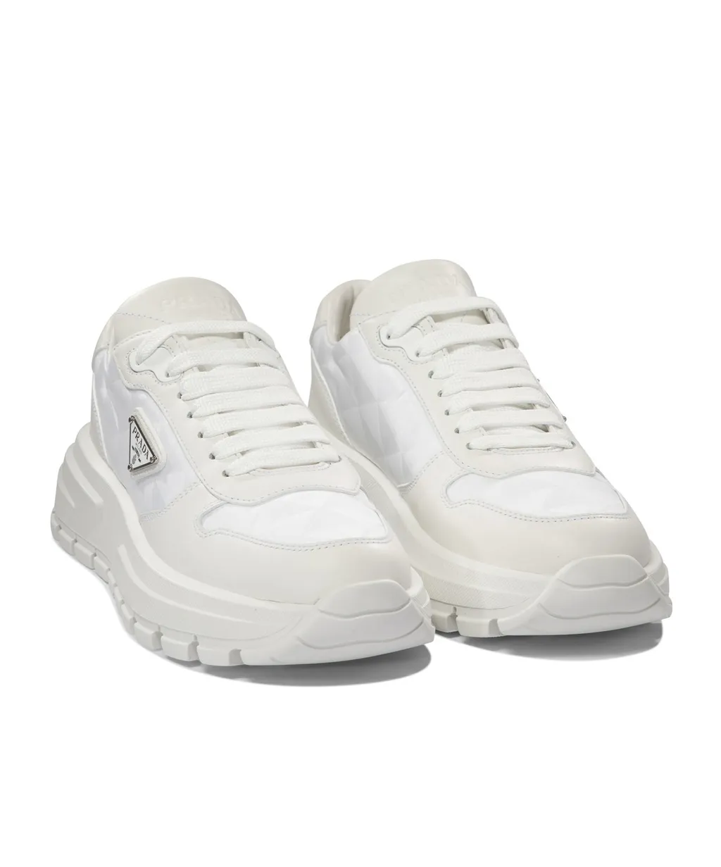 Triangle-Logo Round-Toe Lace-Up Sneakers