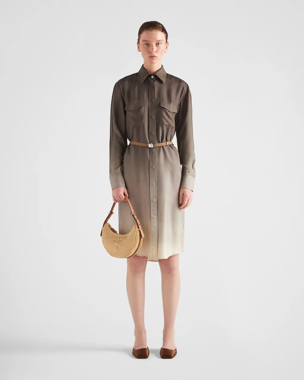Gradient Belted Shirtdress