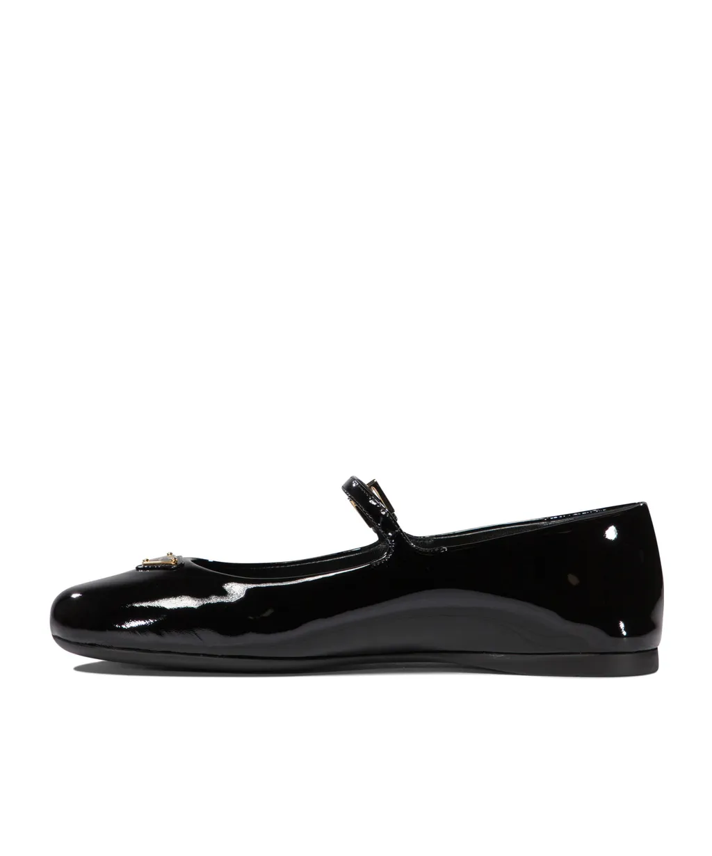 Triangle-Logo Round-Toe Ballerina Shoes