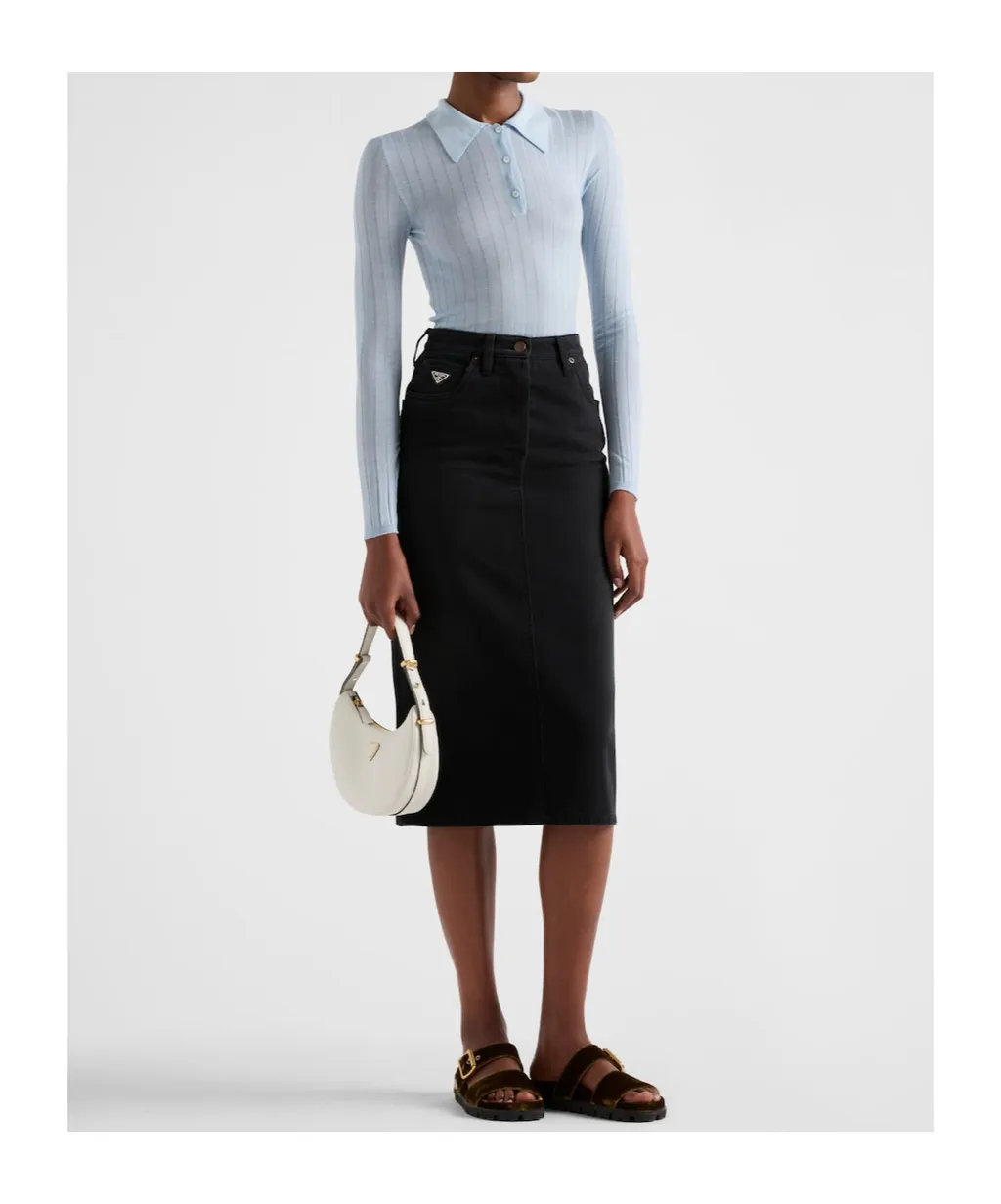 Logo-Patch Slit Denim Midi Skirt