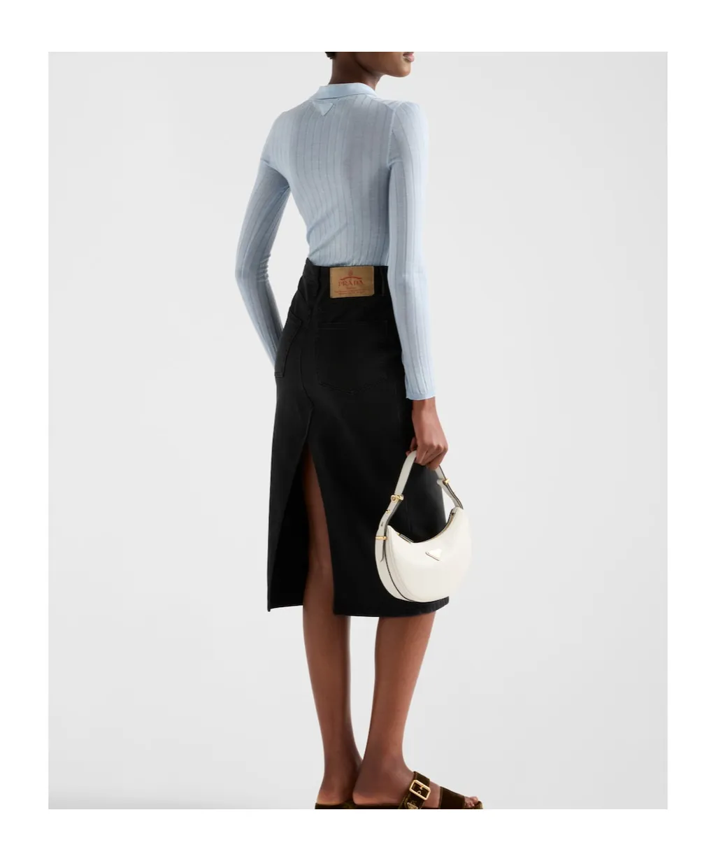 Logo-Patch Slit Denim Midi Skirt