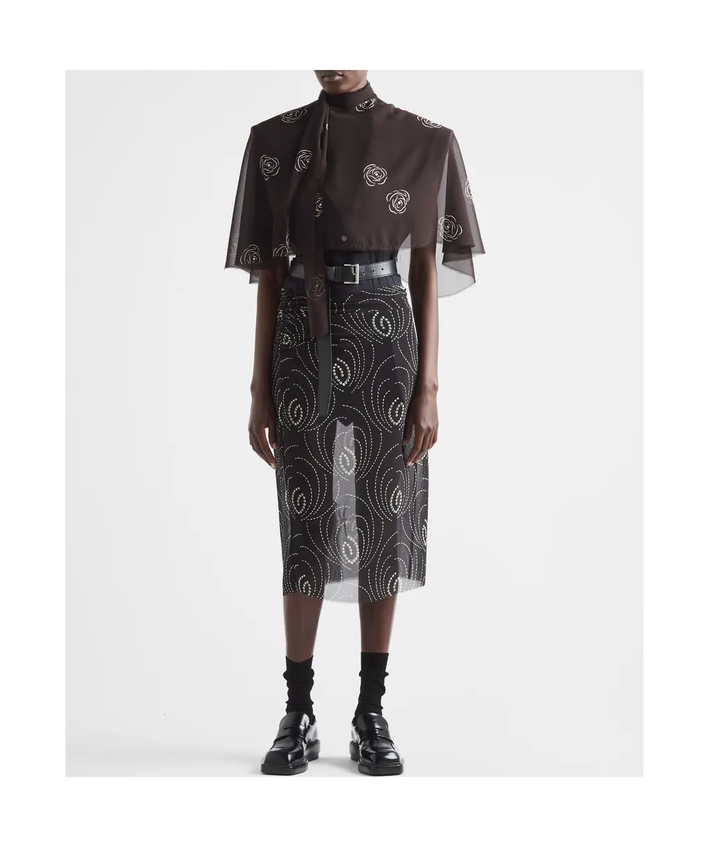All-Over Geometric Patterned Midi Skirt