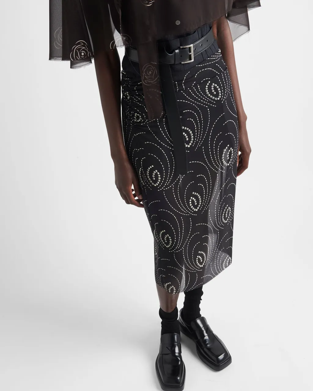 All-Over Geometric Patterned Midi Skirt