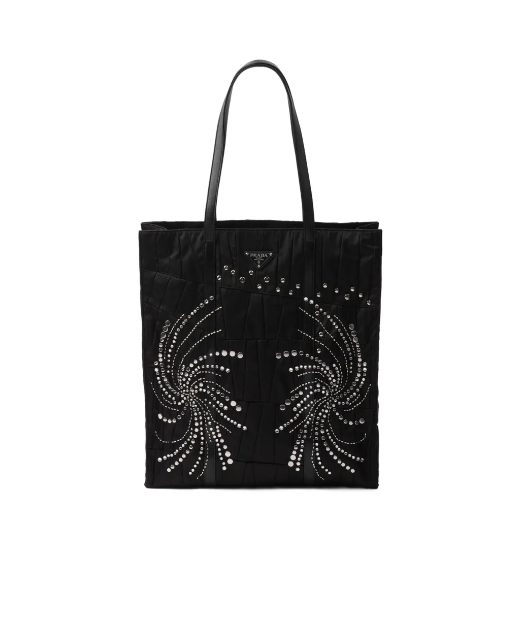 Large Re-Nylon Patchwork Tote Bag With Embroidery