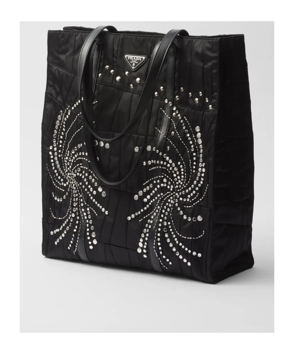 Large Re-Nylon Patchwork Tote Bag With Embroidery